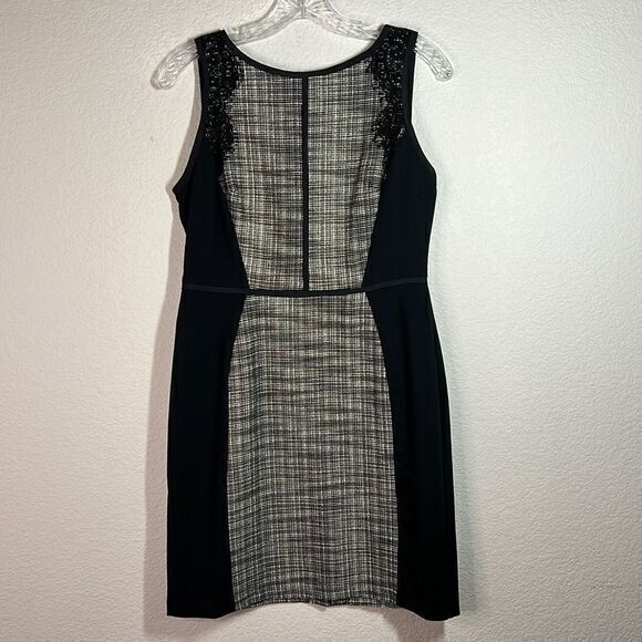 Ann Taylor LOFT Black Tweed Stripe Floral Sleeveless Sheath Dress Women's 6P‎ - Picture 1 of 9